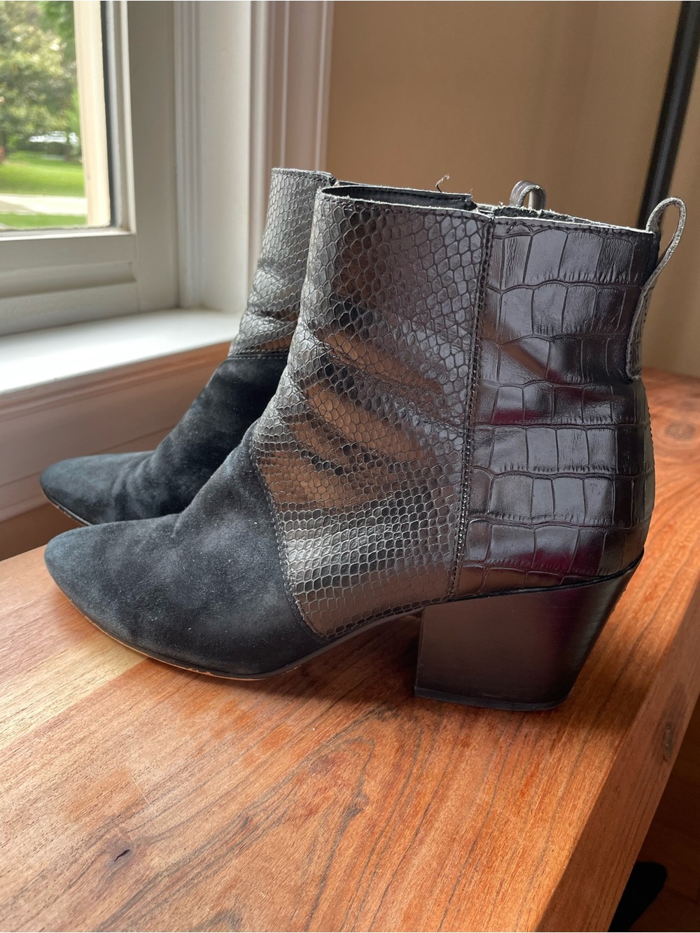 Dolce Vita Black Mixed-Texture Ankle Booties